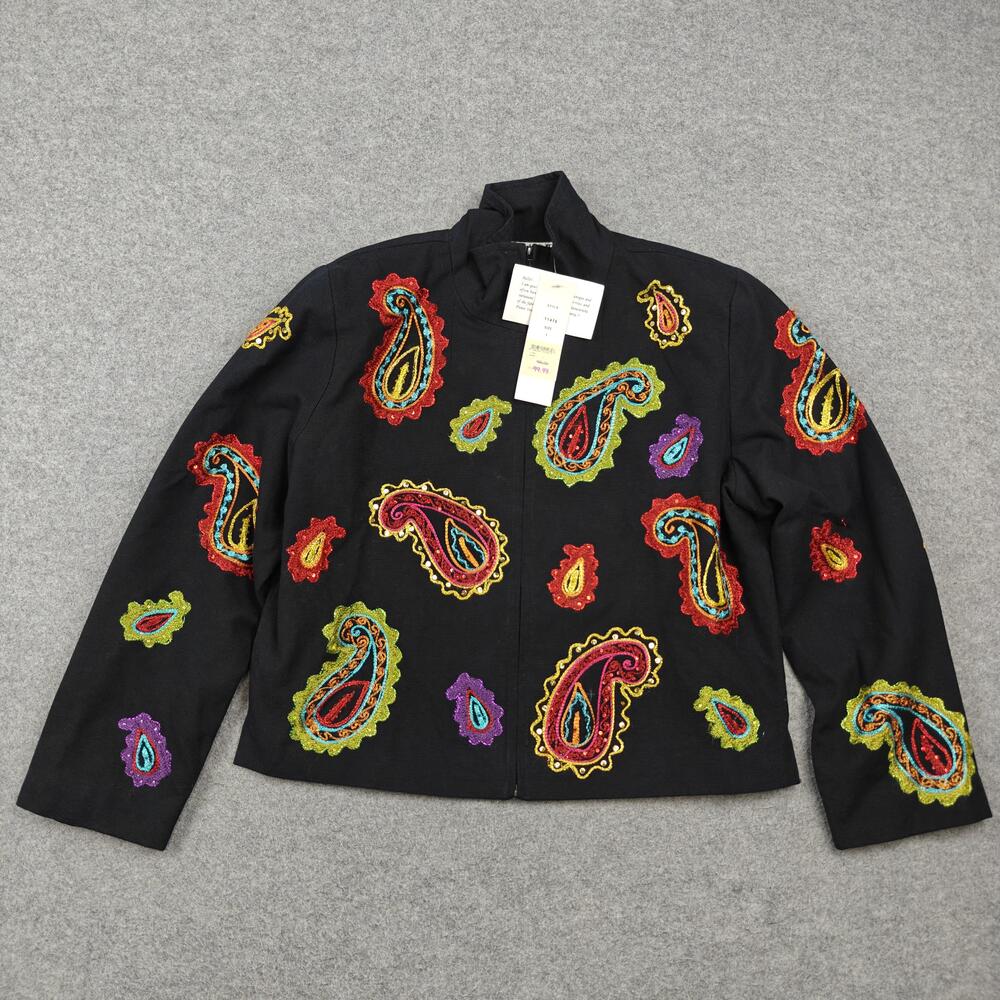 Vintage Anage Jacket Womens Large Black Collared Embroidered Sequin Paisley
